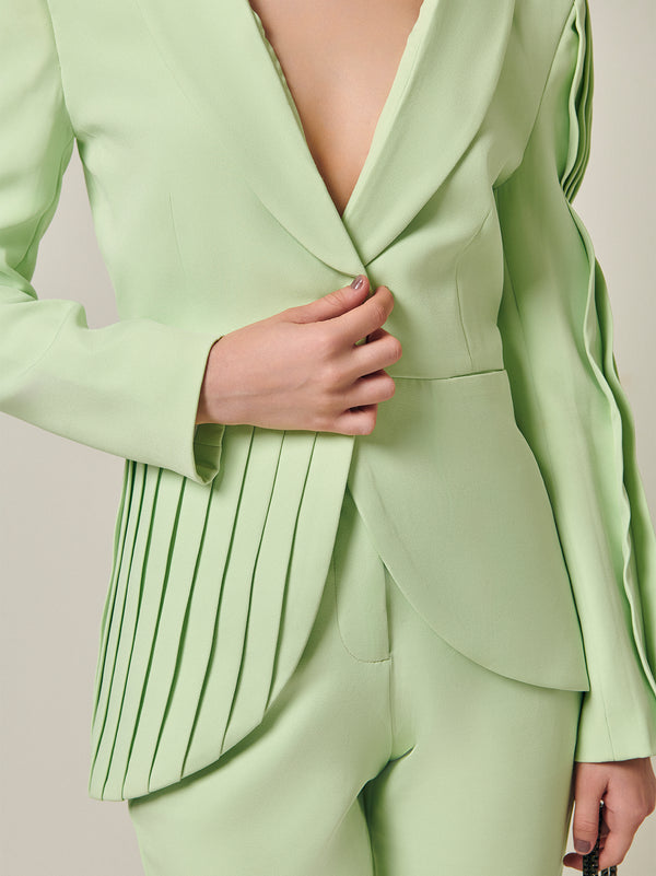 Asymmetrical Pleated summer green Blazer