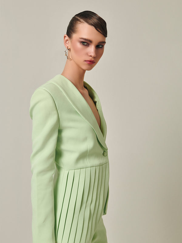 Asymmetrical Pleated summer green Blazer