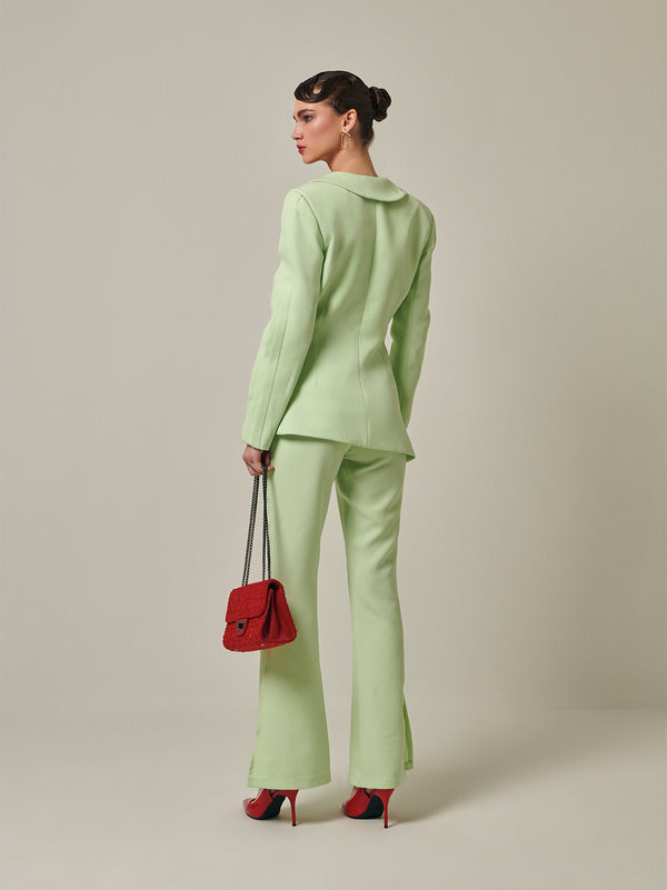 Asymmetrical Pleated summer green Blazer