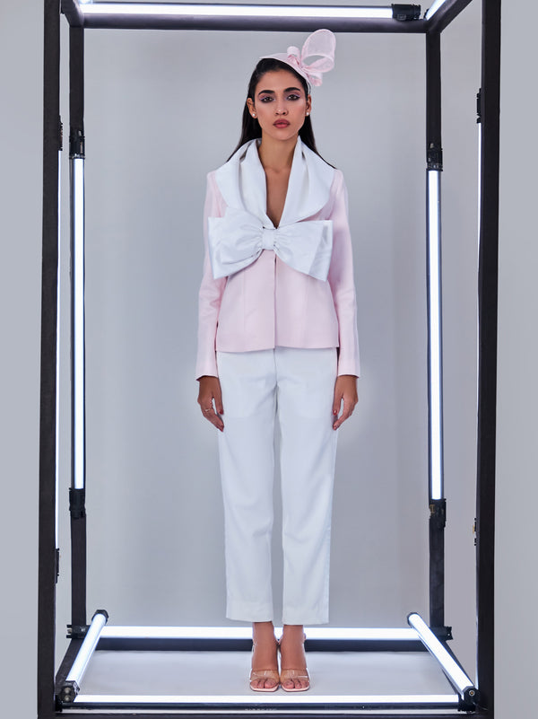 Baby Pink Blazer with Bow Pant Suit