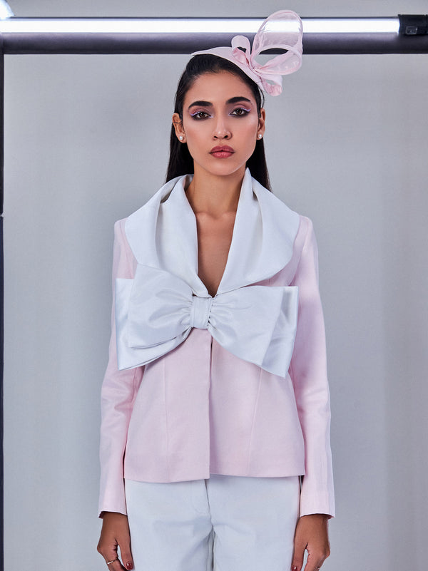 Baby Pink Blazer with Bow Pant Suit