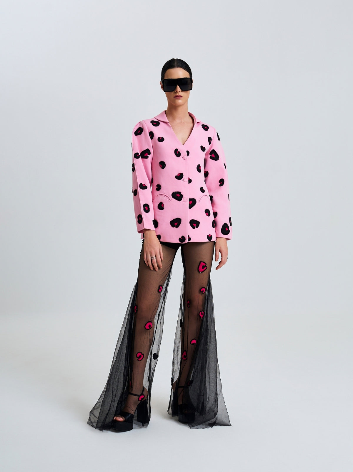 Pink Leopard Statement Blazer With Tulle Pants