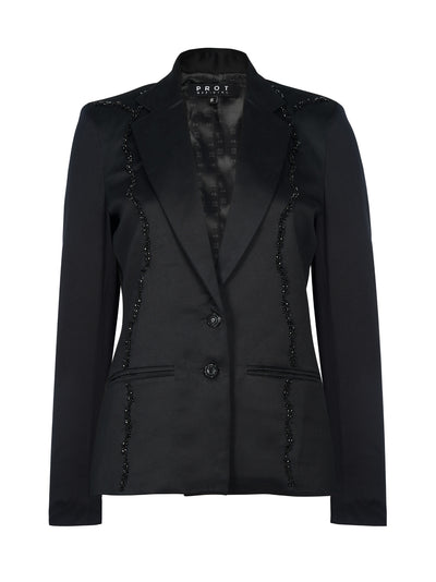 Solid Black Embroidered Blazer