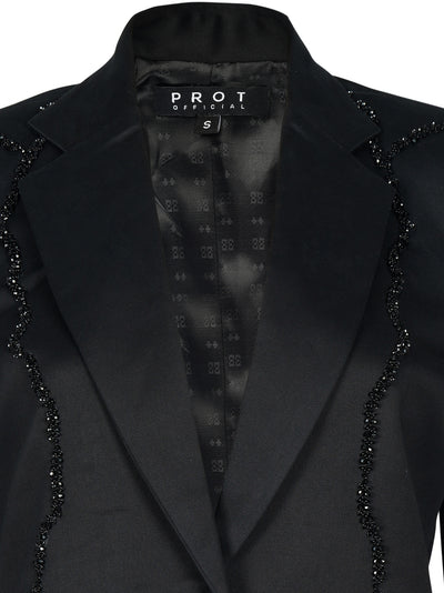 Solid Black Embroidered Blazer