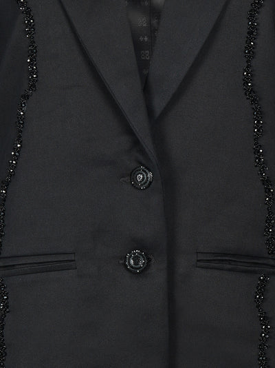 Solid Black Embroidered Blazer