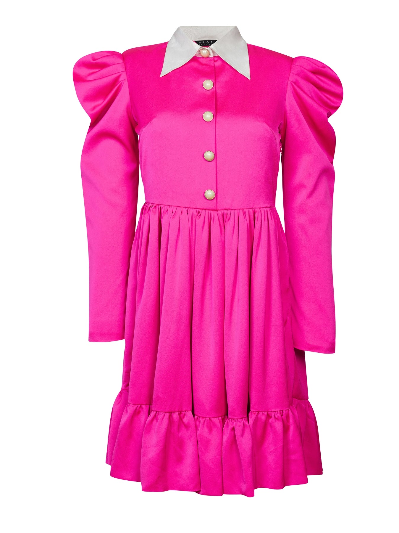 Pink Satin Tier Dress with contrast collar