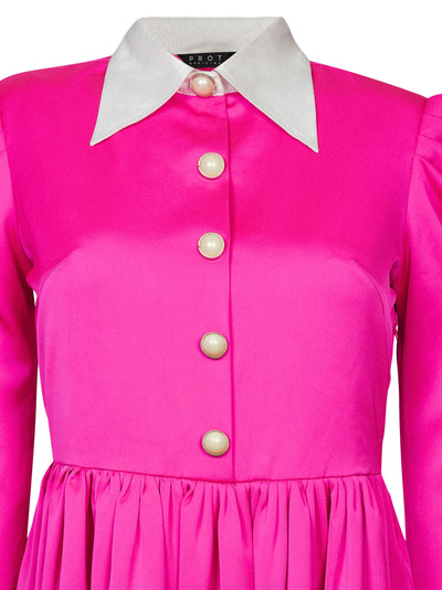 Pink Satin Tier Dress with contrast collar