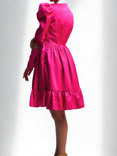 Pink Satin Tier Dress with contrast collar