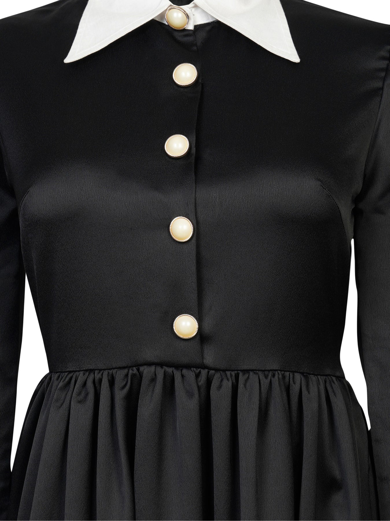 Black Satin Tier Dress with contrast collar