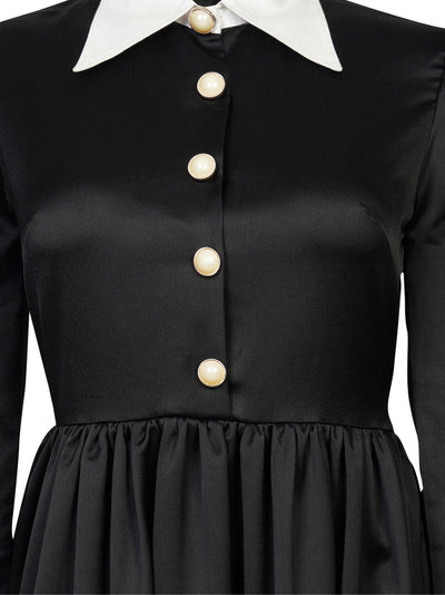 Black Satin Tier Dress with contrast collar