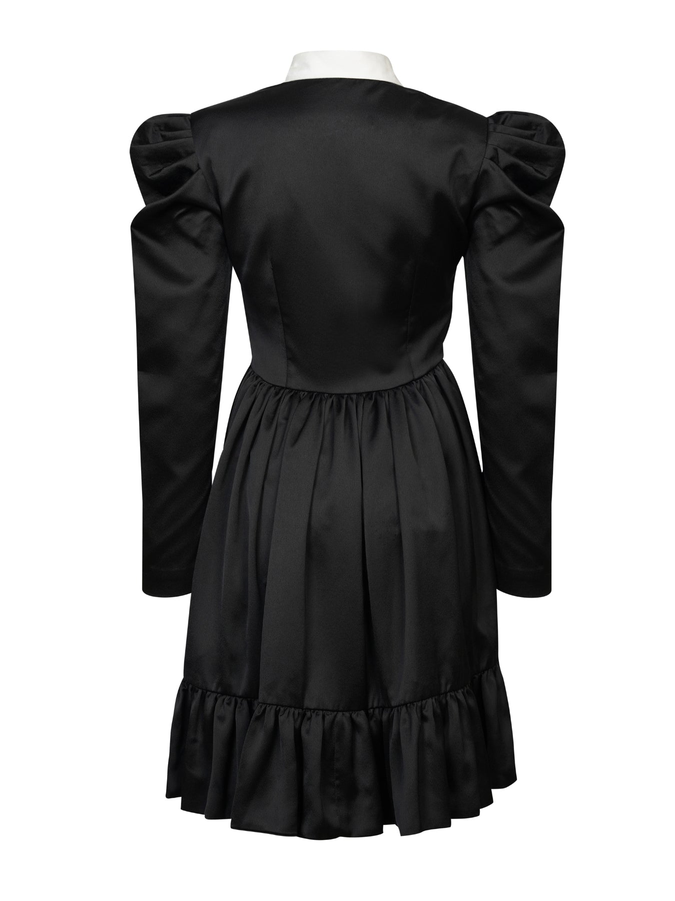 Black Satin Tier Dress with contrast collar