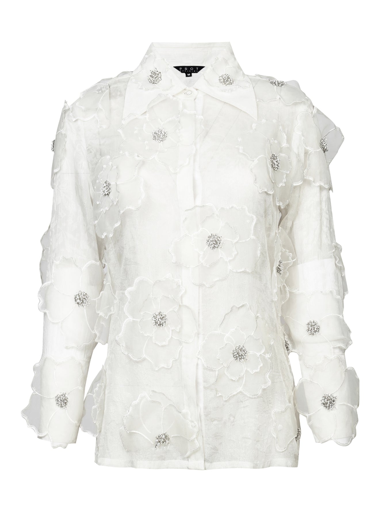 White 3D Floral Crystal Embellished Shirt
