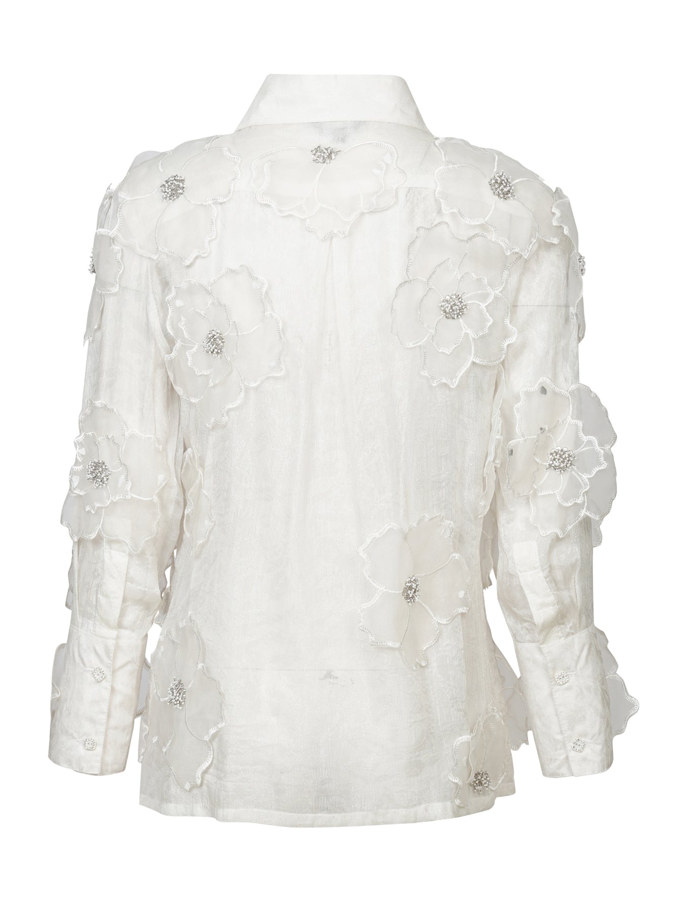White 3D Floral Crystal Embellished Shirt