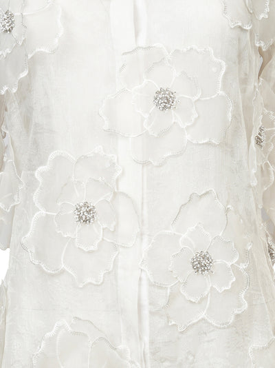 White 3D Floral Crystal Embellished Shirt