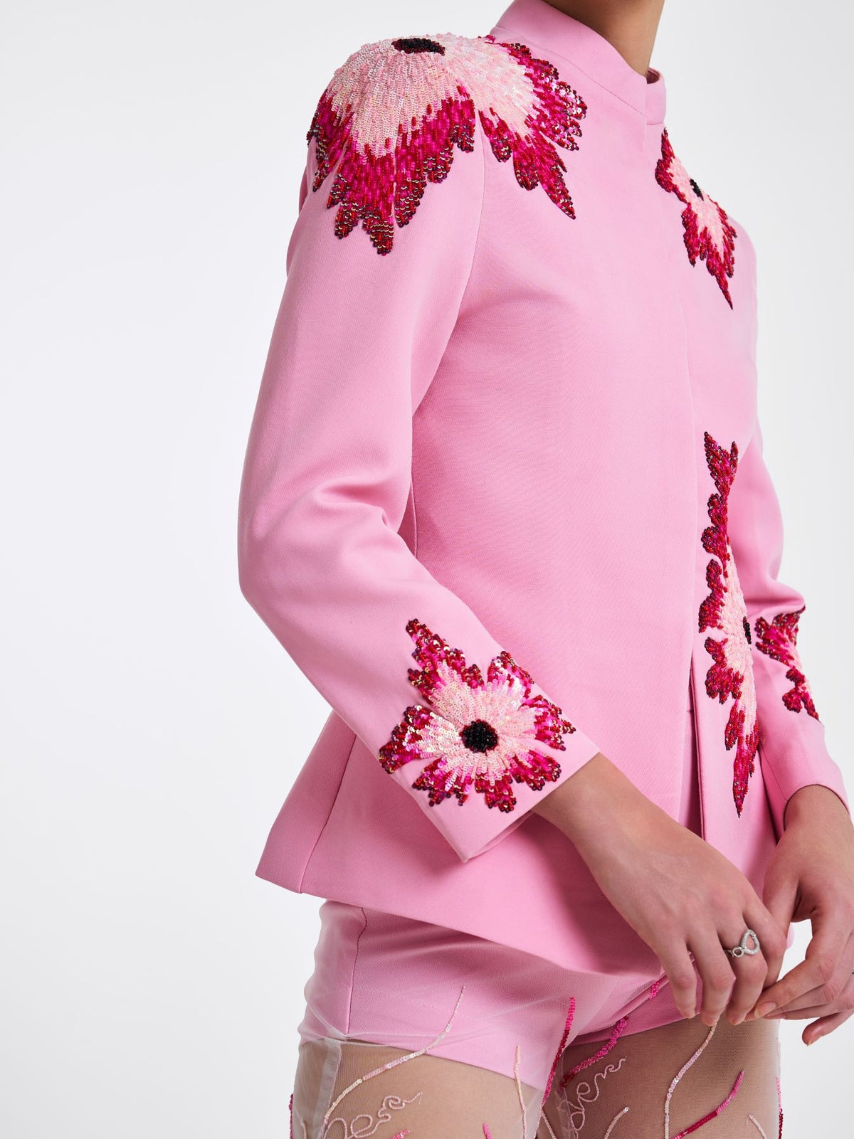 Pink rosette embroidered blazer