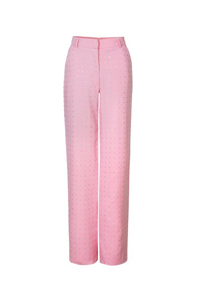 Pink Crystal-Embellished Straight Trousers