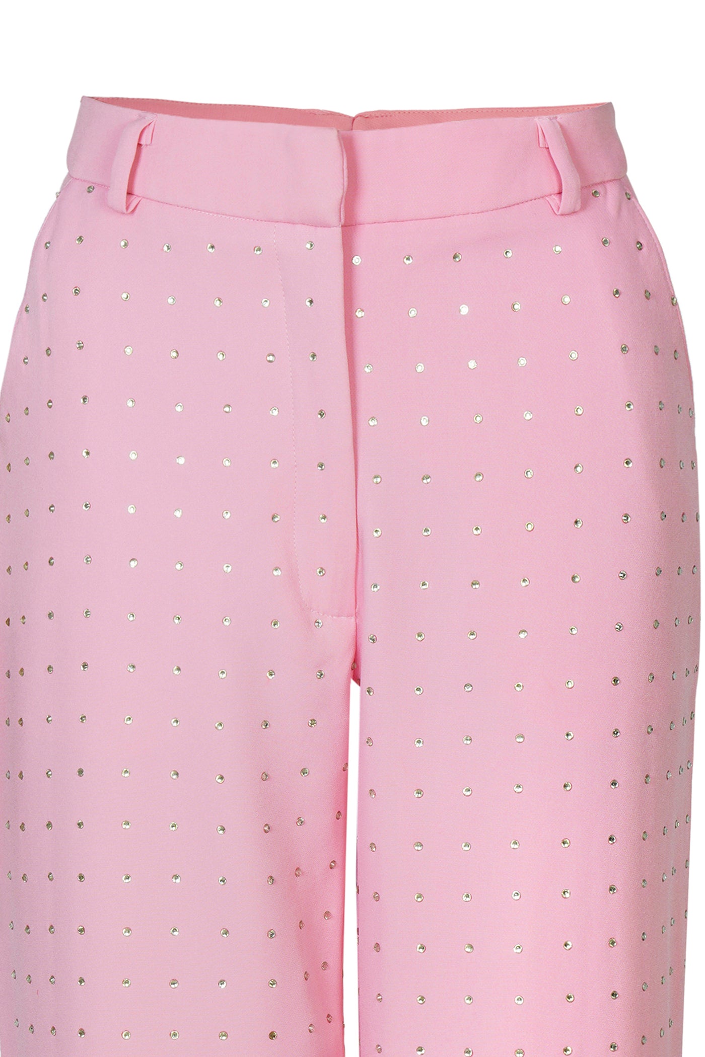 Pink Crystal-Embellished Straight Trousers