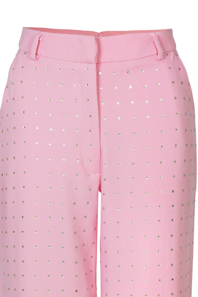 Pink Crystal-Embellished Straight Trousers