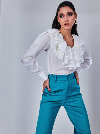 White Top with Ruffle Neck - PROTTop