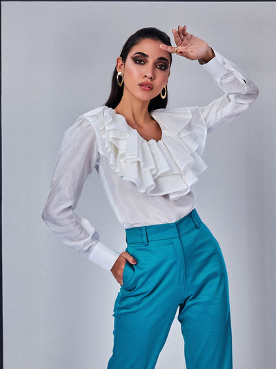 White Top with Ruffle Neck - PROTTop