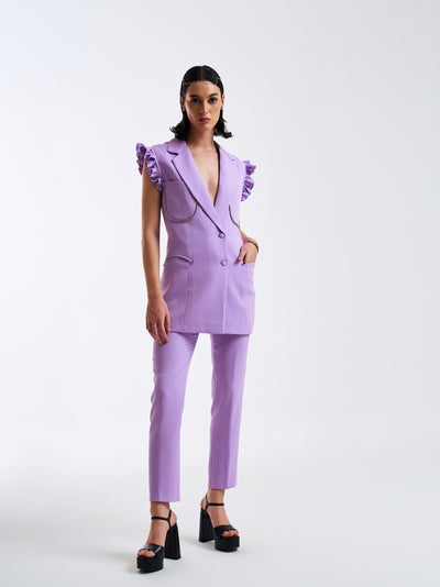 Lilac Sleeveless Ruffled Blazer