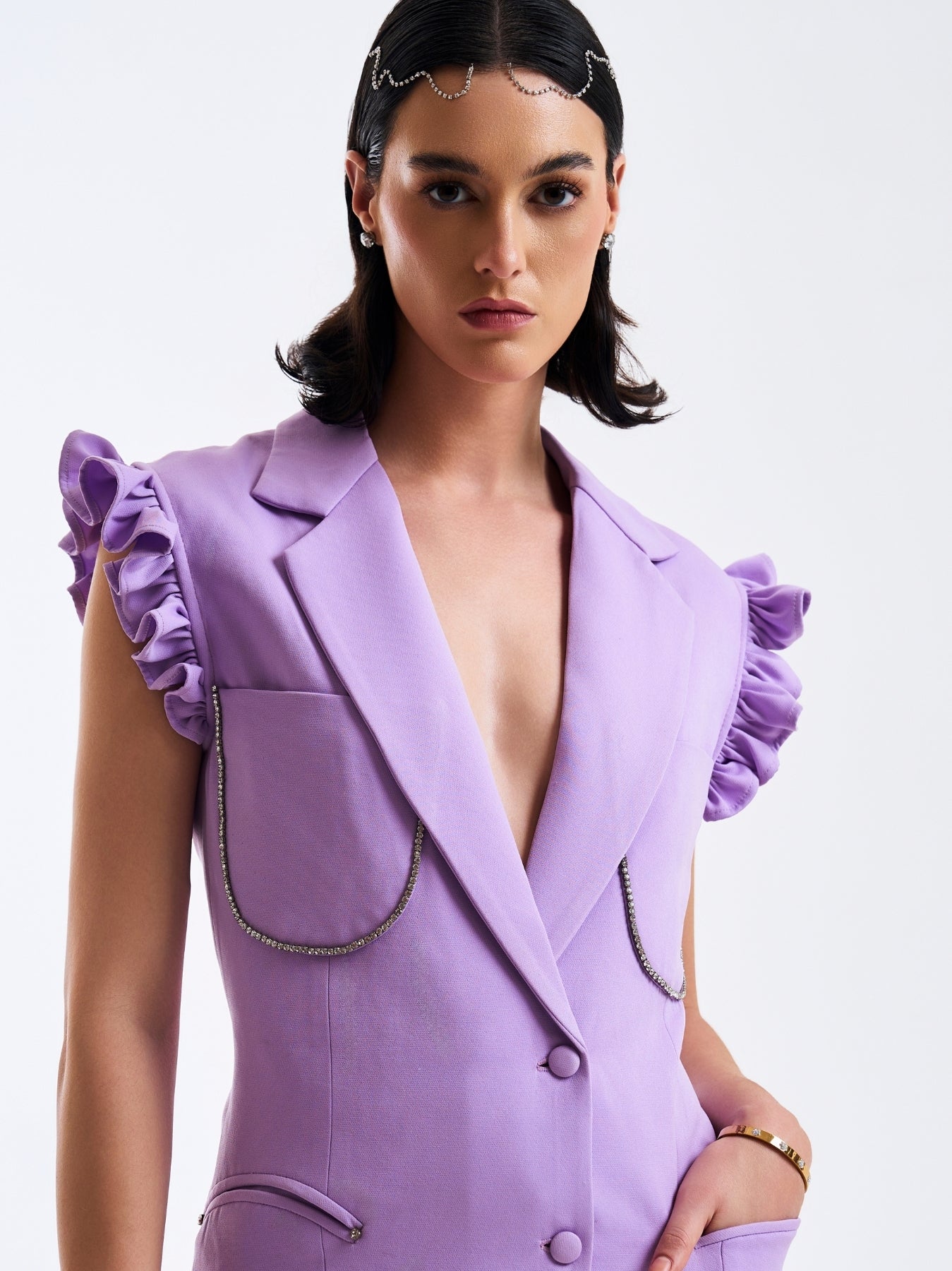 Lilac Sleeveless Ruffled Blazer
