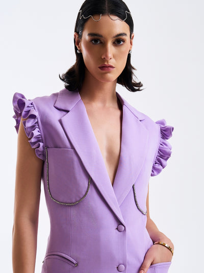 Lilac Sleeveless Ruffled Blazer