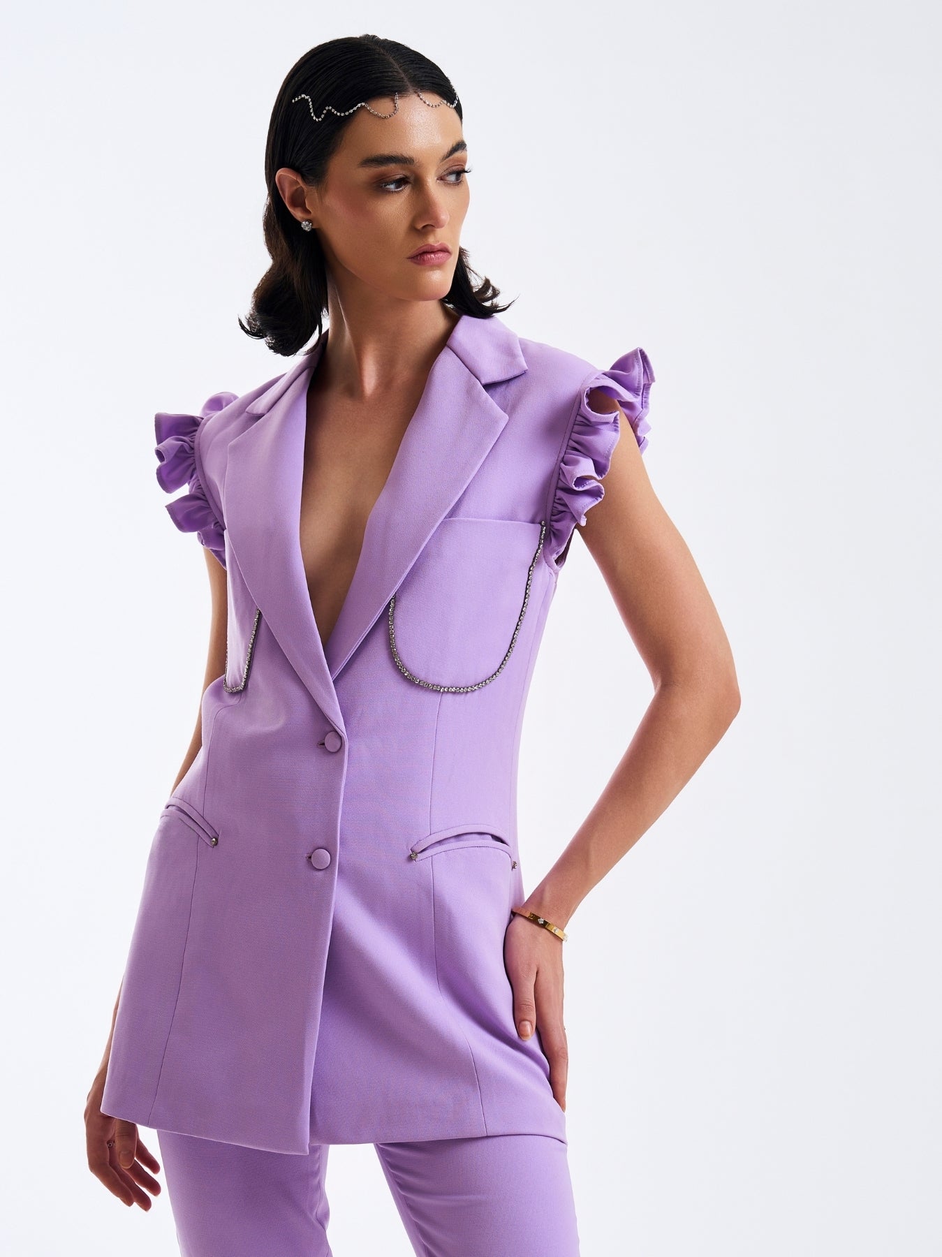 Lilac Sleeveless Ruffled Blazer