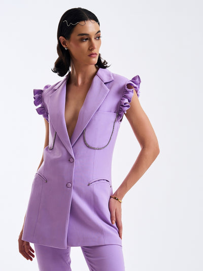Lilac Sleeveless Ruffled Blazer