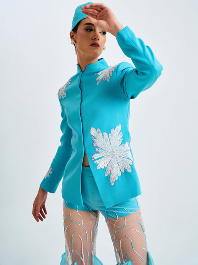 Blue Frost Embroidered Blazer