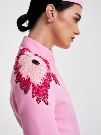 Pink floral embroidery Blazer with Sheer organza trousers