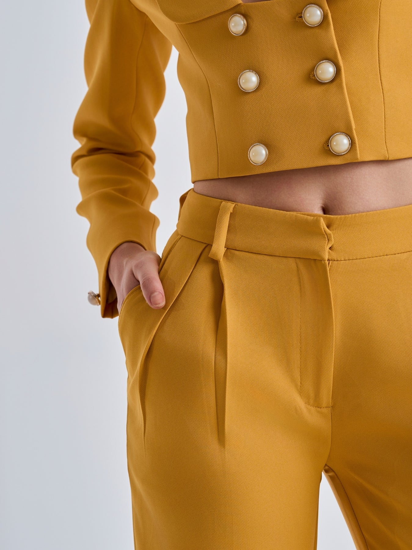 Mustard High-Waisted Wide-Leg Trousers