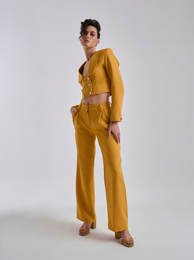 Mustard High-Waisted Wide-Leg Trousers