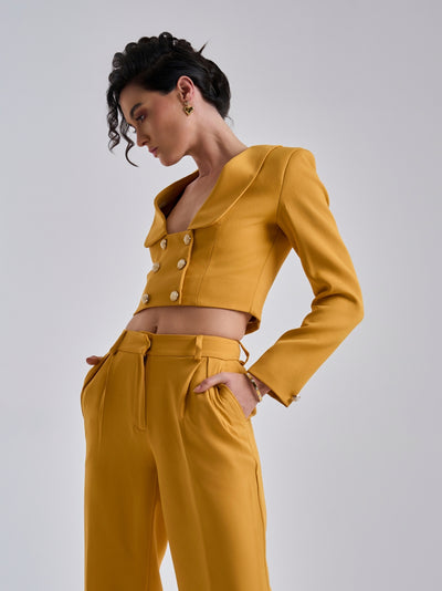 Mustard High-Waisted Wide-Leg Trousers