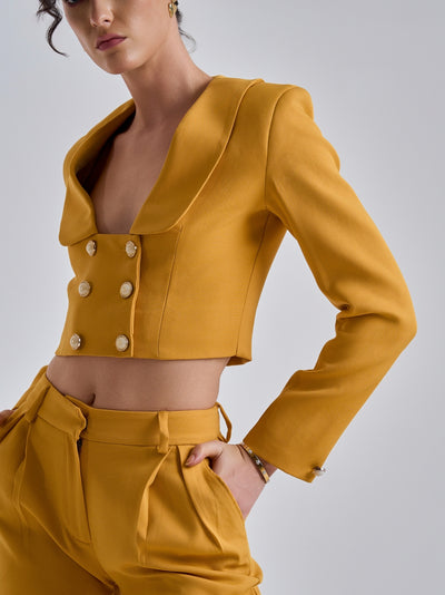 Mustard High-Waisted Wide-Leg Trousers
