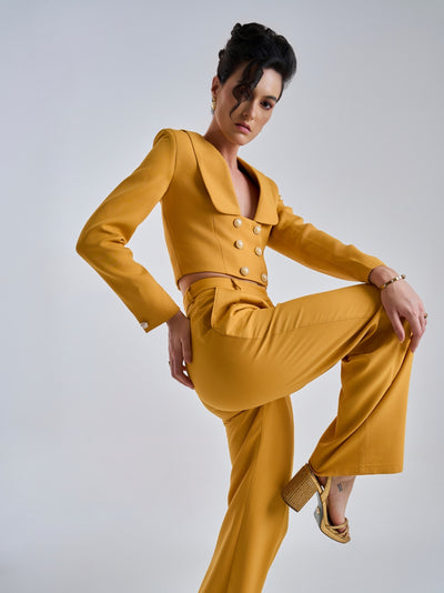 Mustard High-Waisted Wide-Leg Trousers