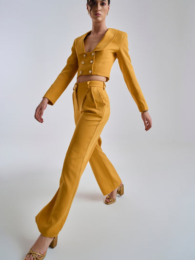 Mustard High-Waisted Wide-Leg Trousers