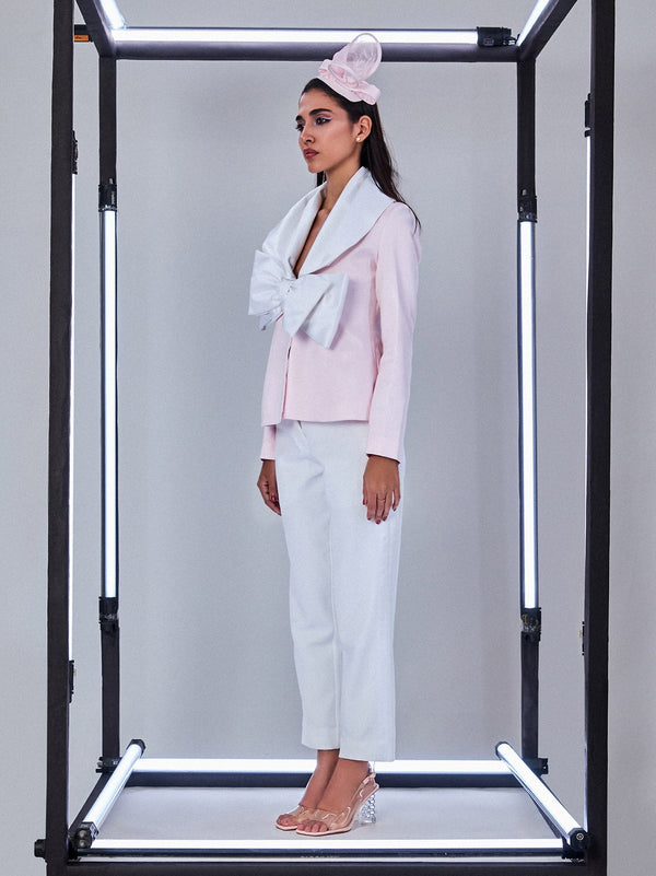Baby Pink Blazer with Bow Pant Suit
