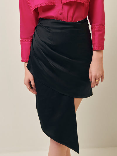 Black Reversible Wrap Skirt for Women