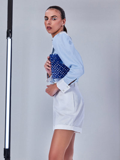Check Blue Cropped Shirt for Women