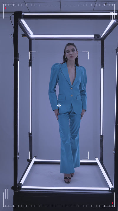 Blue Blazer for women's with pleated sleeves