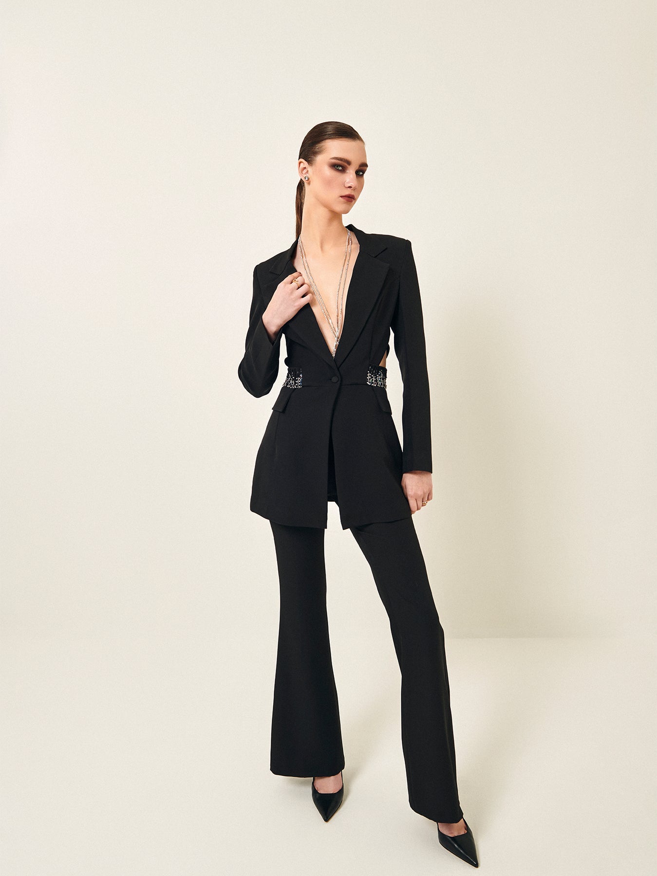 Buy Black Cutout Blazer Online | Black Embroidered Blazer
