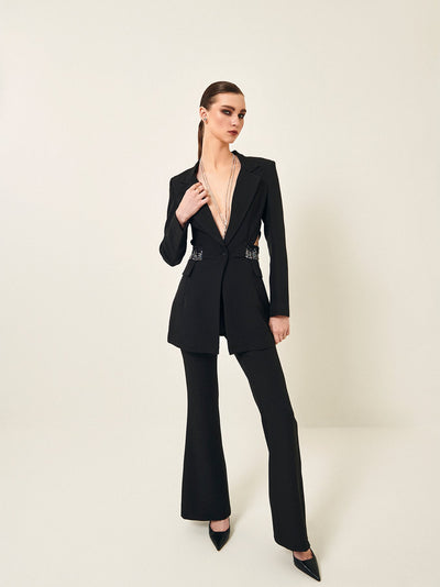 Buy Black Cutout Blazer Online | Black Embroidered Blazer
