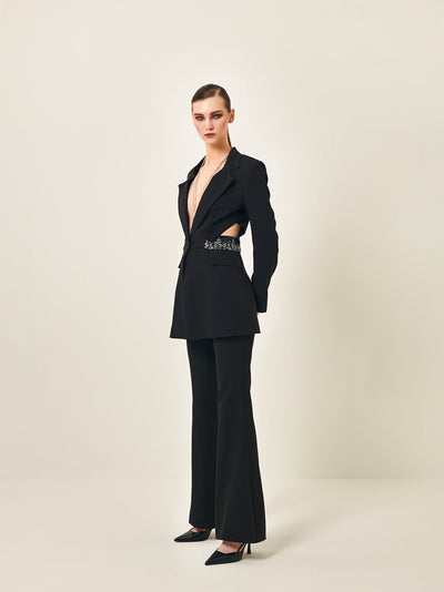 Buy Black Cutout Blazer Online | Black Embroidered Blazer
