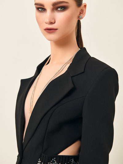 Embroidered Black Blazer 