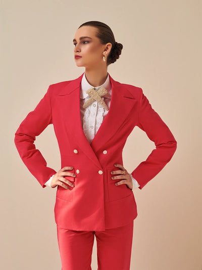 Imperial red Blazer and straight trouser suit