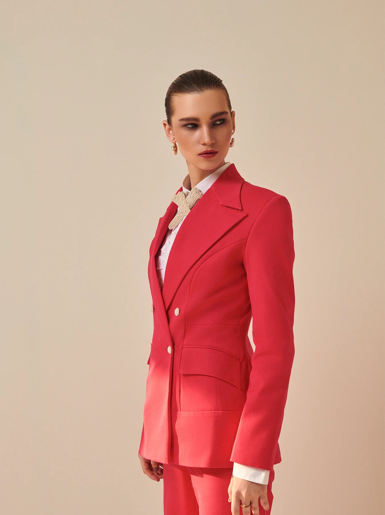 Imperial red Blazer and straight trouser suit