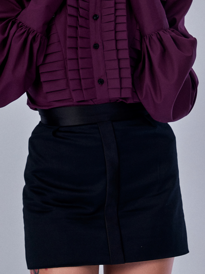 Black Mini Skirt with Satin Detailing