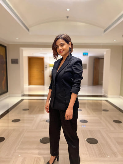 Solid Black Embroidered Blazer