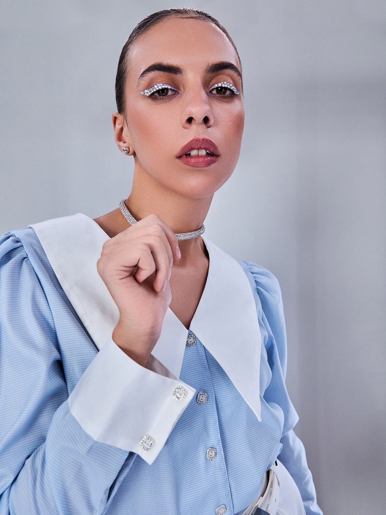 Blue Cropped Shirt With Small Check